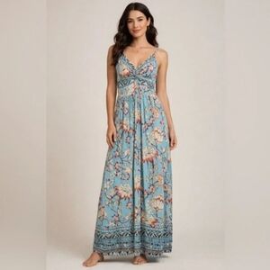 Angie Blue Floral Strappy Maxi Dress Small